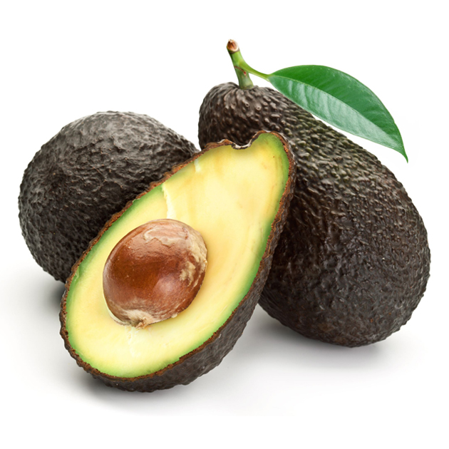 Avocado a pear-shaped fruit with a rough leathery skin, smooth